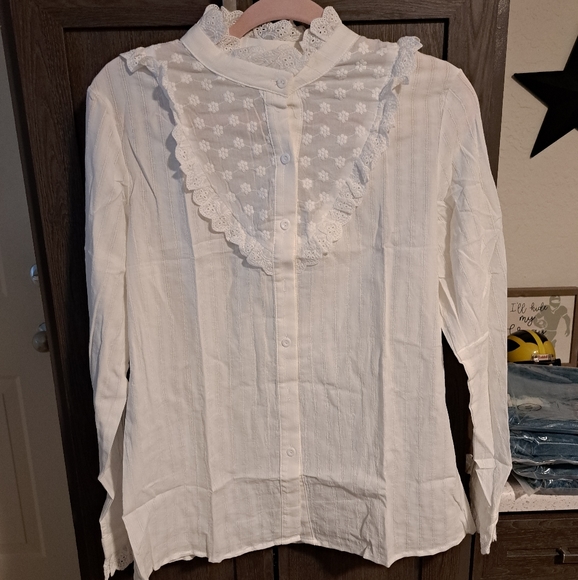 ♥️New stand collar ruffles textured shirt - Picture 16 of 16